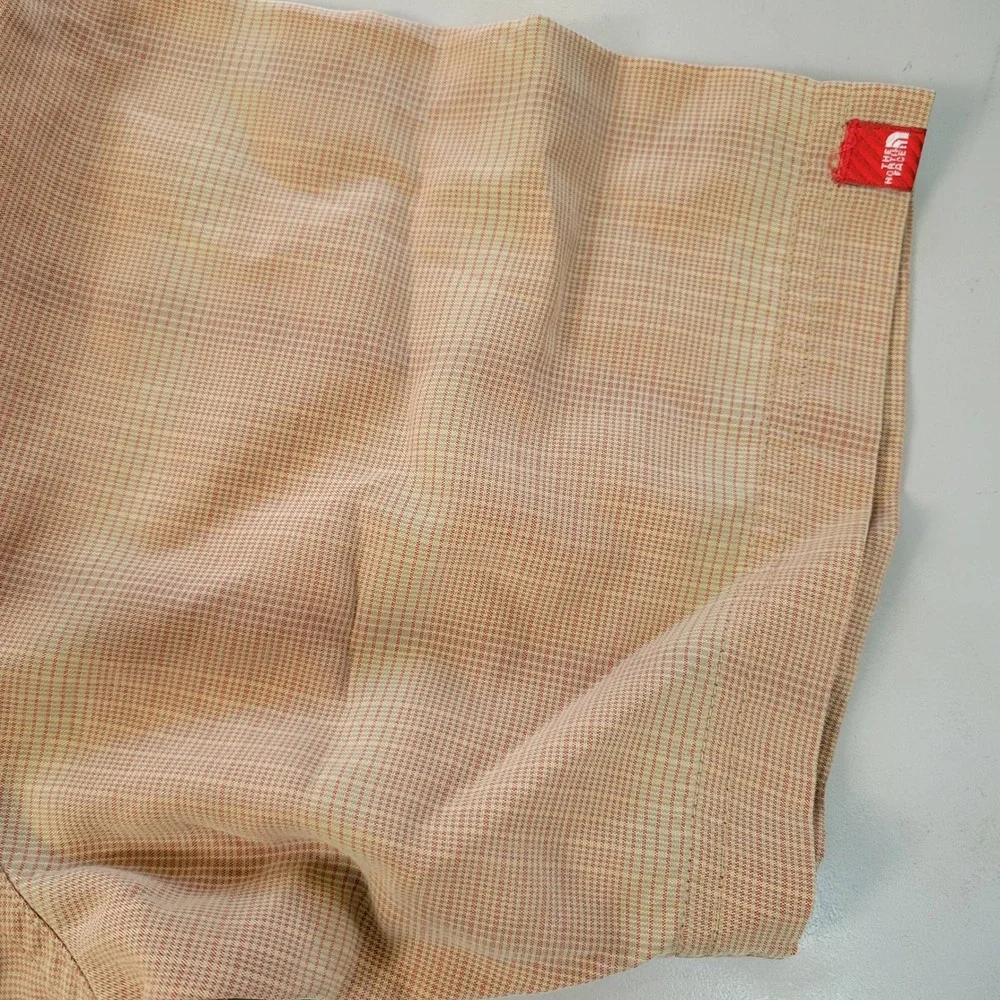 The North Face Mens Large Tan Orange Micro Plaid‎ Short Sleeve Button Down Shirt